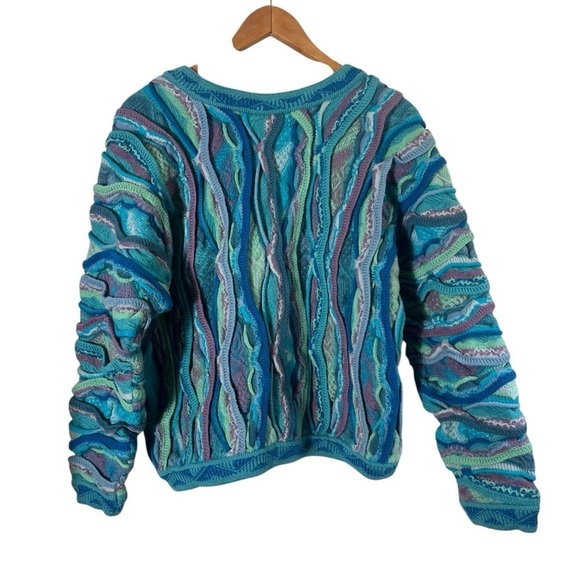 COOGI VINTAGE 90s Chunky Knit Cropped V-Neck Textured Knit Women's Wool Sweater - Picture 4 of 11